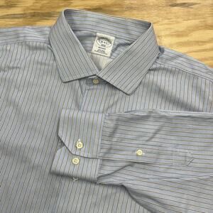 Brooks Brothers Regent Fit Original Polo Shirt Blue Striped Non Iron Men 18 4/5
